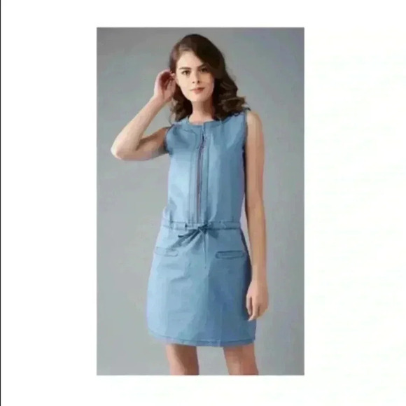 💥Vintage Vibe Denim Jumper Zip Up Dress L - Picture 1 of 10